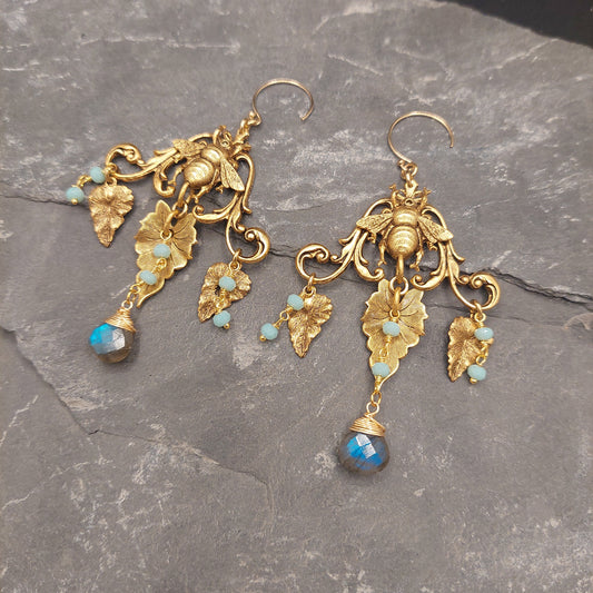 Bee Chand-y Earrings with Labradorite