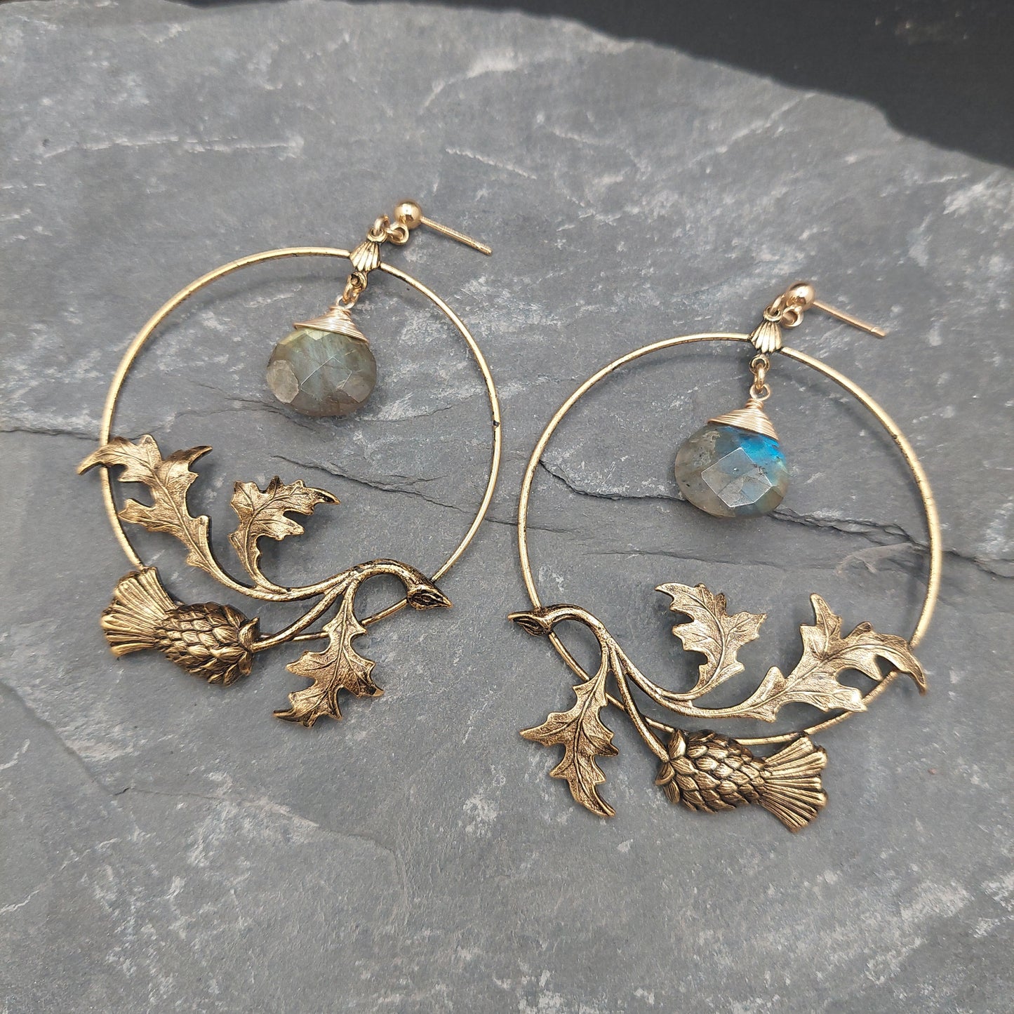 Thistle Hoops with Labradorite