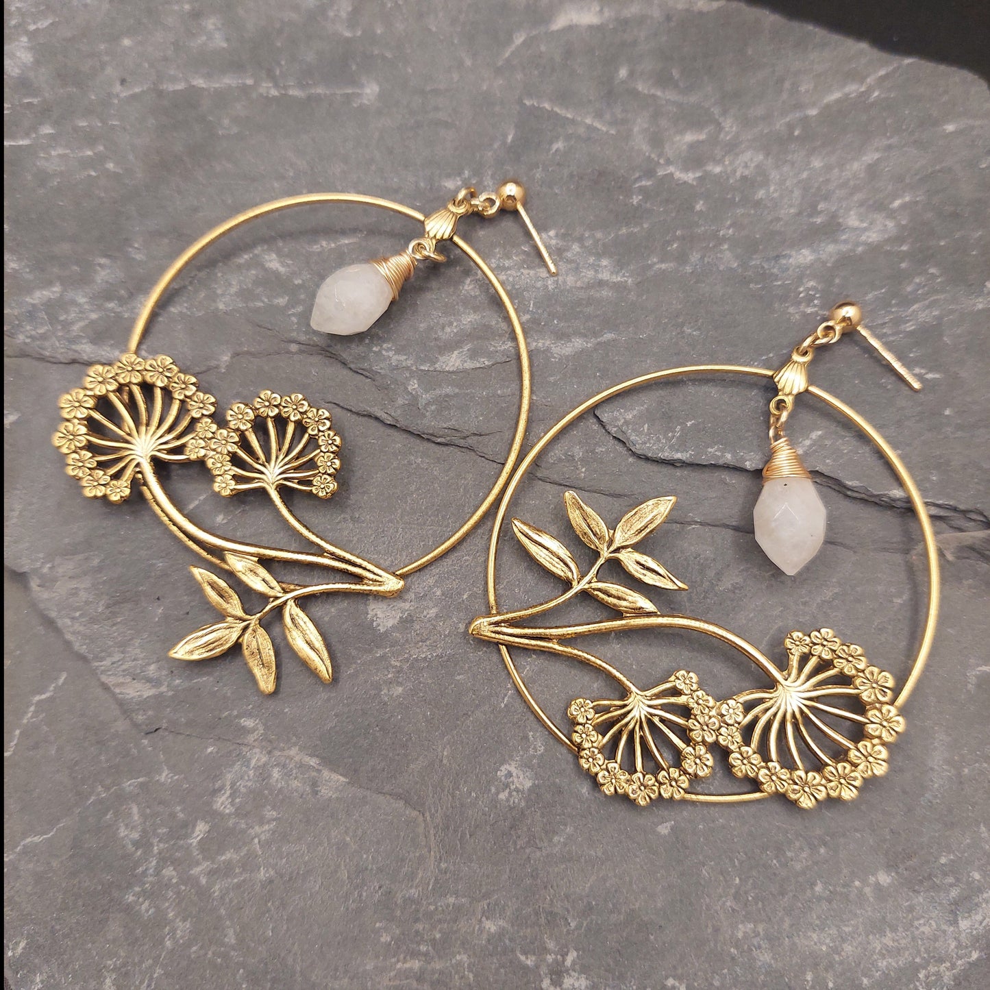 Wild Carrot Hoops with Moonstone
